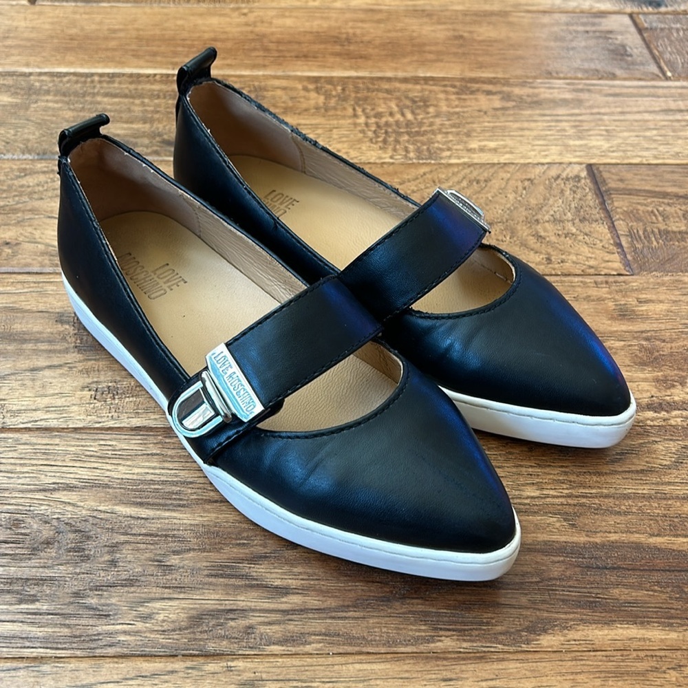 Black Mary Jane Slip-On Flats with White Sole